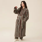 Thickened Flannel Robe Pants Pajamas Set Autumn Winter New Couple Coral Velvet Women Men Bathrobe Striped Lengthed Home Clothes - Matrix-studios.com