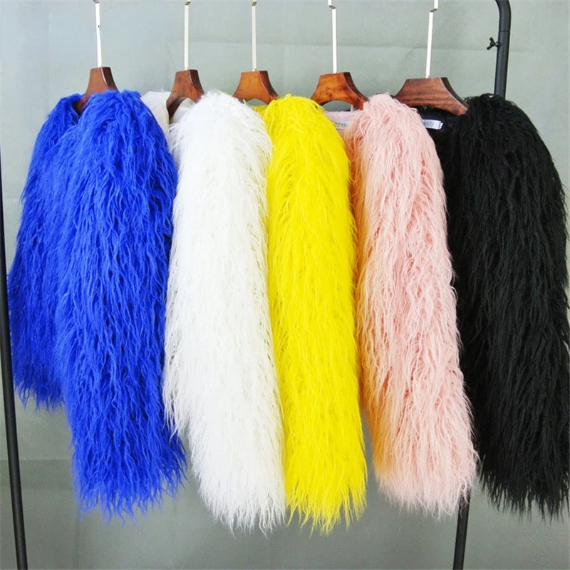 Colorful Warm Faux Women Fur Coat Loose Black White Pink Plush Coat Female Jacket Fur Autumn Winter Shaggy Outerwear - Matrix Studios