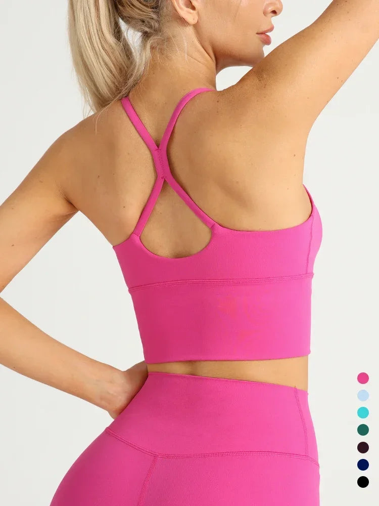 Solid Color Women Gym Yoga Naked Feeling Sexy Cross Back Y shape Sports Bra Fitness Yoga Jogging Workout Sports Women Sling - Matrix Studios
