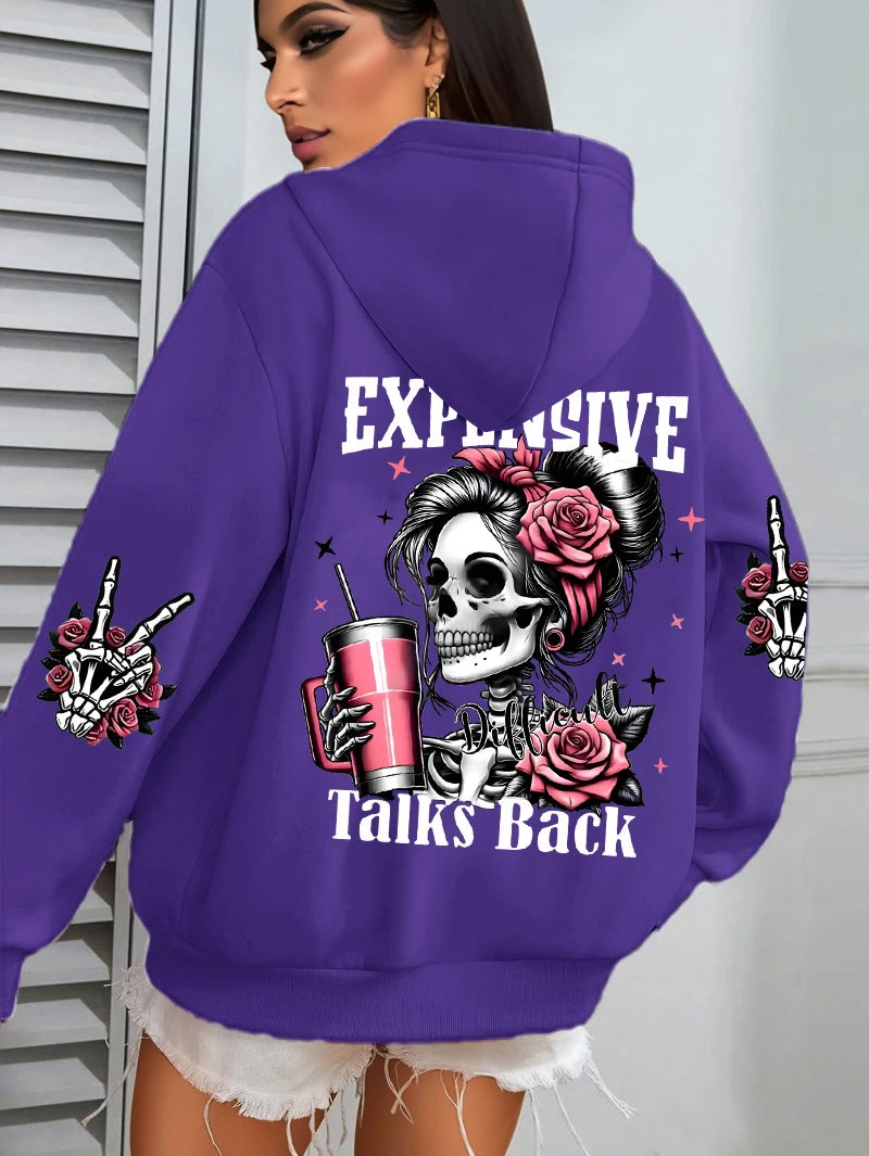 Expensive Talks Back Funny Printing Womens Hoodie Loose Multicolor Pullovers Fleece Autumn Sportswear Casual Pocket Hoody - Matrix Studios