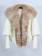 Loose Natural Real Fox Fur Collar Coat Thick New European Fashion White Duck Down Jacket Winter Women Warm Luxury Outerwear - Matrix Studios