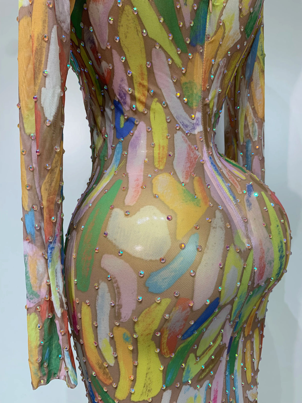Sparkly Rhinestone Stretchy Mesh See Through Dress Women Performance Dancer Costume Rompers Party Nightclub Stage Outfit - Matrix Studios