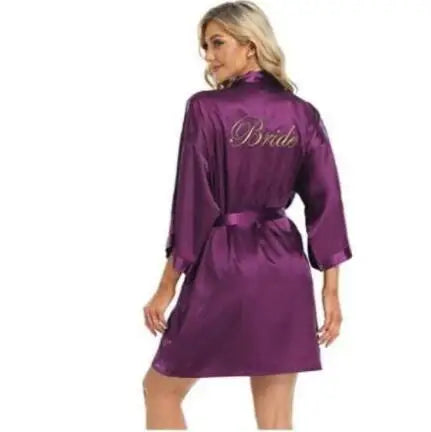 Bride Bridesmaid Wedding Robe Embroidery Kimono Bathrobe Gown Nightgown Casual Satin Short Women Sexy Nightwear Sleepwear - Matrix-studios.com