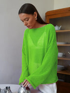 Talenza Hollow Knitted Sweater Pullover Women's Solid See-through O-Neck Long Sleeve Knitted T-Shirt Loose Casual Pullover 2026 - Matrix Studios