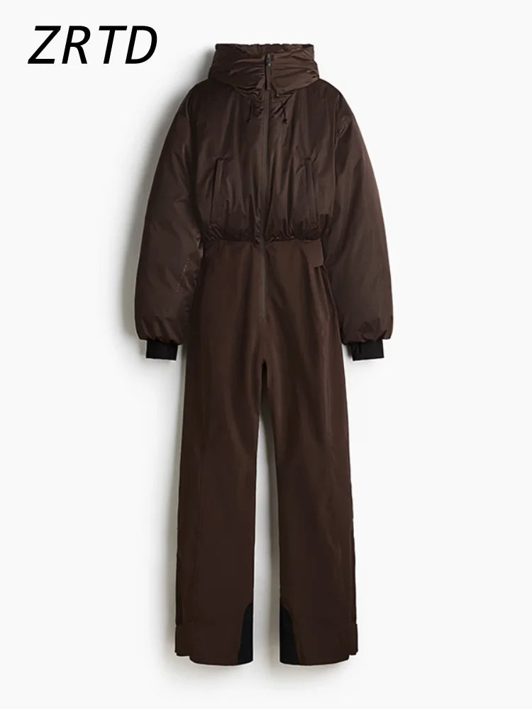 Warm Women's Winter Ski Jumpsuit With Hood Belt Stand Collar One Piece Ski Suits 2026 Autumn Lady Street Fashion Romper New - Matrix Studios