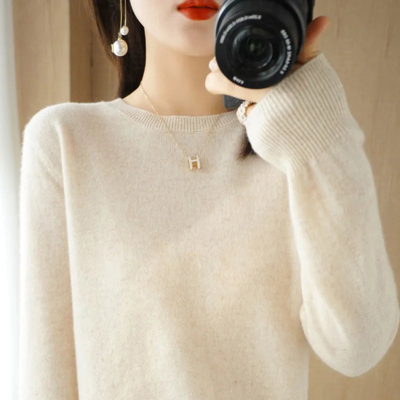 Autumn And Winter Cashmere Sweater Women's Crew Neck Pullover Casual Knitted Top Women's Short Undercoat Fashion 18 Colors - Matrix-studios.com