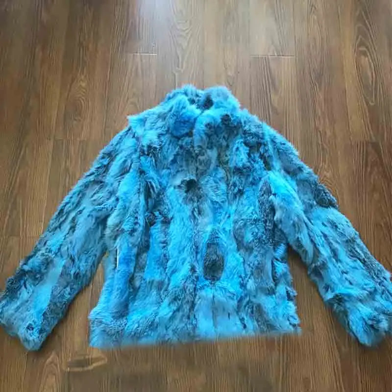 2023 New Women Real Rabbit Fur Mandarin Collar Coat Natural Pure Genuine Whole Skin Fur Jacket Full Pelt Fur Customize WSR61 - Matrix Studios