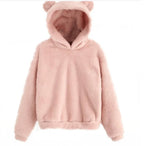 Autumn Winter Women's Hoodies Winter Women Long Sleeve Rabbit Ear Hood Sweatshirt Cute Plush Warm Casual Hoodie Tops - Matrix Studios