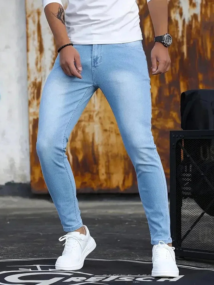 Men Jeans Stretch Skinny Denim Pants Solid Color Black Blue Spring Luxury Street Harajuku Hip-Hop Style Slim Fit Trousers Brand - Matrix Studios