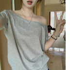 Autumn Winter One Shoulder Cotton Long Sleeve Slant Shoulder Women's Clothing Style Interior Wide Truffle Shoulder Base Shirt - Matrix-studios.com