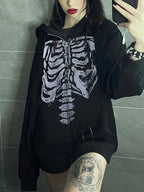 Halloween Women Spring Autumn Casual Hooded Coat Long Sleeve Skull Print Zipper Hoodie Grunge Long Sleeve Top Gothic Sweatshirt - Matrix Studios