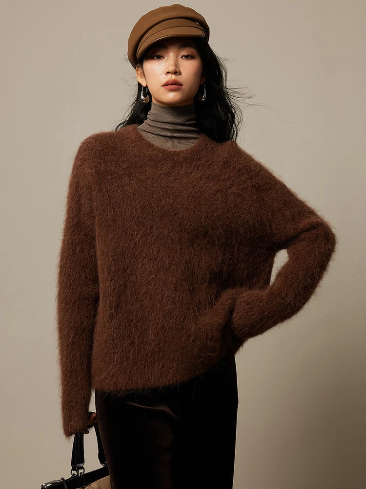 SuyaDream Warm Alpaca Pullovers for Woman, Dropped Sleeved Loose Sweaters, Brushed Wool Knit Sweater, 2026 Fall Winter Top - Matrix Studios