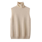 Women 100% Merino Wool Sleeveless Pullovers Turtleneck Sweater Waistcoat Wool Knitwear Spring Autumn Winter Fashion Vest Tops - Matrix Studios