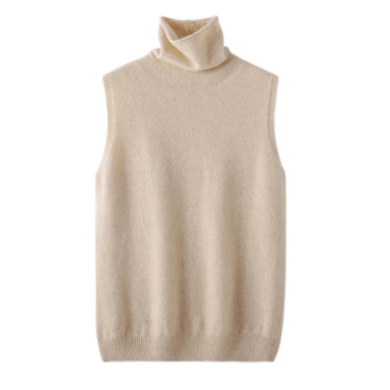 Women 100% Merino Wool Sleeveless Pullovers Turtleneck Sweater Waistcoat Wool Knitwear Spring Autumn Winter Fashion Vest Tops - Matrix Studios
