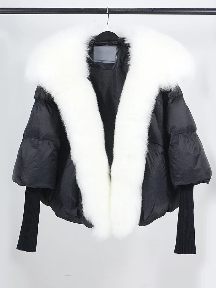 Loose Natural Real Fox Fur Collar Coat Thick New European Fashion White Duck Down Jacket Winter Women Warm Luxury Outerwear - Matrix Studios