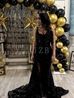 Black Rhinestones Long Prom Dresses Luxury 2026 Mermaid Beaded Lace Corset with Slit African Evening Gowns Birthday Party Dress - Matrix Studios