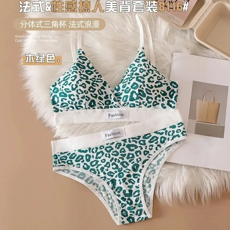 Summer New Women's Leopard Print Traceless and Steel Rim Bra Adjustable Shoulder Strap Back Women's Underwear Set - Matrix-studios.com