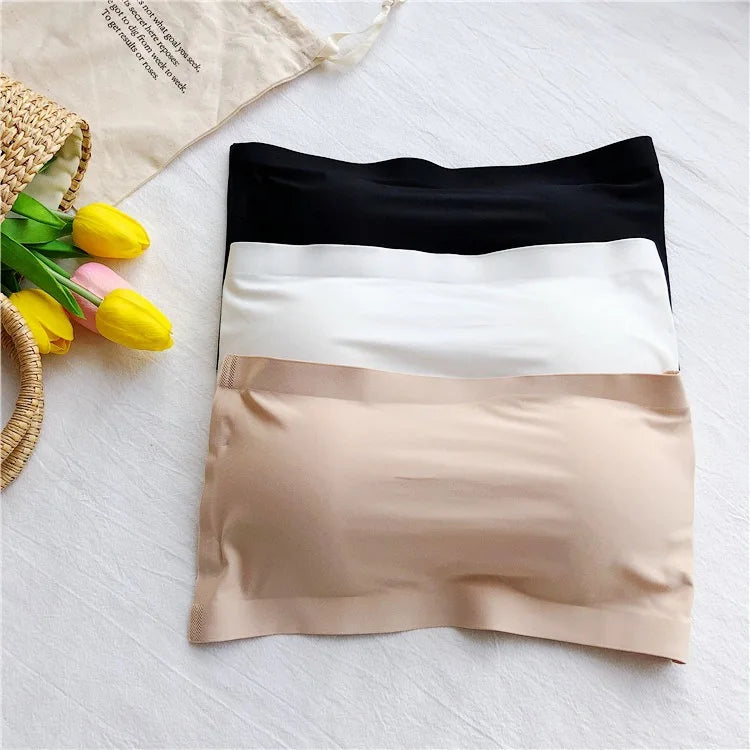 Ice Silk Strapless Bra Girls Seamless Crop Tube Top Bralette for Women Sexy Soft Bras Large Size Bustier Tops Summer Underwear - Matrix Studios