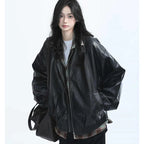 Retro Ladies Fashion Zipper Faux Leather Jacket Spring Autumn Women Long Sleeves Leather Coat 2025 Female PU Leather Outwear - Matrix Studios