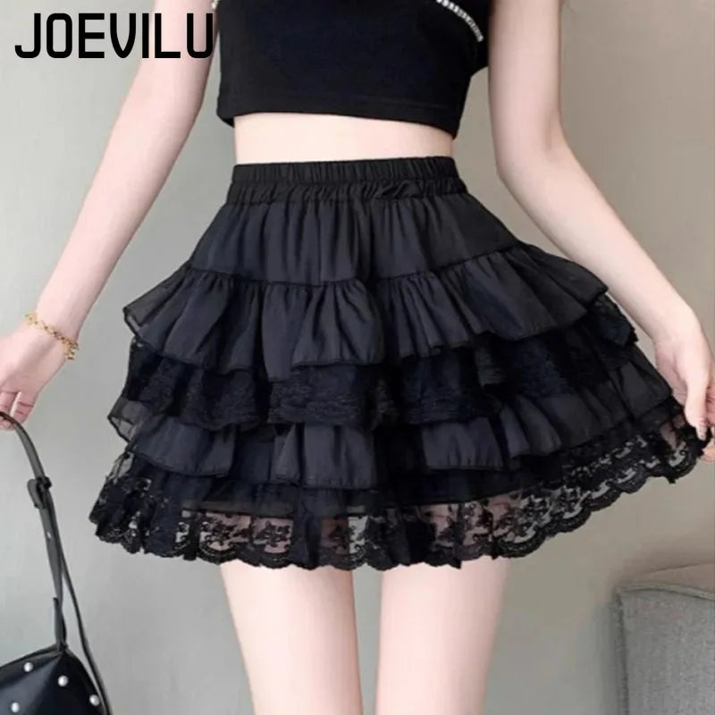 Gothic Lace Tutu Skirt Elastic Sexy Lace Mini Tulle Skirts Party Club Dancer Wear Black Bottoms High Street Y2k Women Clothing - Matrix-studios.com