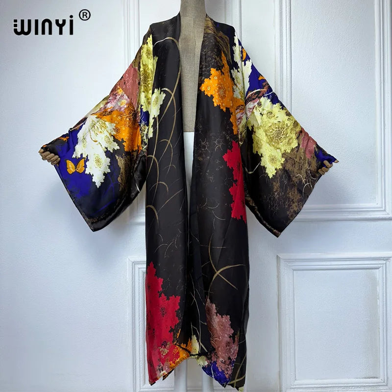 WINYI New Kimono Africa Print Dress Beach Wear Elegant Cardigan Sexy Holiday Beach Outfits for Women Vestidos Swimwear - Matrix Studios