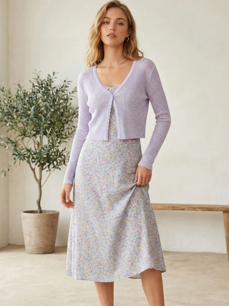 Women Cardigans Long Sleeve Knitted Outerwear Solid Thin Spring Short Sweaters V-neck Knitwears Korean Fashion Cardigans 2026 - Matrix Studios