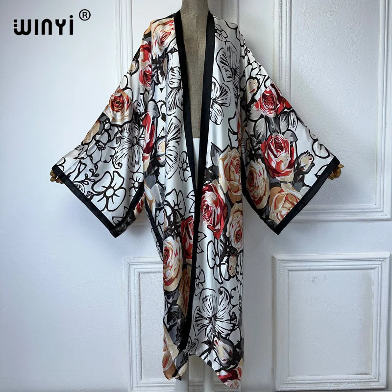 WINYI New Kimono Africa Print Dress Beach Wear Elegant Cardigan Sexy Holiday Beach Outfits for Women Vestidos Swimwear - Matrix Studios