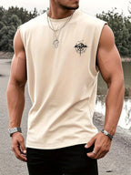 Men's Fashionable Casual Sports Loose Compass and Mountain Pattern Print Comfortable and Breathable Round Neck Sleeveless Vest - Matrix Studios