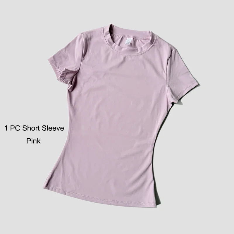 Quick-Drying Gym Leggings Set Sport Suit Short Sleeve Breathable Stretchy Slim Fitness Active Top Tight Gym Set - Matrix-studios.com
