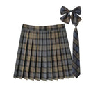 Women Summer Plaid Pleated Skirt With Necktie Bowtie Korean Jk Skirt Uniform Japanese School Preppy A Line Mini Skirts - Matrix-studios.com