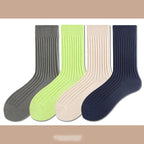 Solid Color Women Middle Tube Socks Candy Color Trend Men Socks Pure Cotton Comfort Retro Thick Lines Winter Socks - Matrix Studios