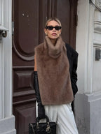 Brown Long Faux Fur Coat Women Fashion Full Sleeve Fluffy Loose Lace Up Overcoat 2025 Winter Lady Daily High Street Outwear - Matrix Studios