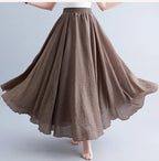 28-Color Mori Girl Literary Cotton Linen Dress Elastic Waist A-line Expansion Skirt Solid Color Ethnic Style Women Long Skirts - Matrix-studios.com