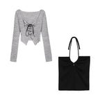 Korean Two Piece Set Lace-up Cardigan with Cami Women's Sexy Slim Y2K Crop Long Sleeve Criss Cross Knit Tops Acubi Outfit - Matrix Studios