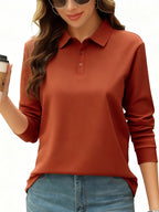 Solid Color Autumn Womens T-Shirt Soft Comfortable Polo Shirt All-Match Lapel Streetwear Unisex Hip Hop Woman Long Sleeve - Matrix-studios.com