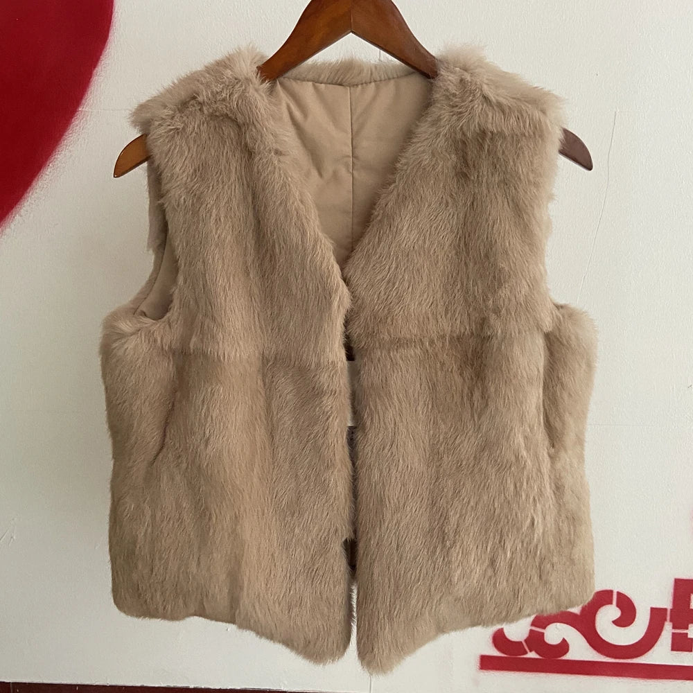 Fancy Rani Real Rabbit Fur Vest Short Natural Jacket For Women Fashion Leather Autumn Winter Spring Outwear High Quality - Matrix Studios
