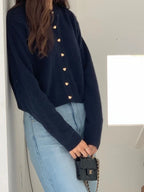 Knitted Cardigan Women's Spring Autumn Gentle Style Short Single Breasted Heart Button Design Sweet Sweater Coat Versatile - Matrix Studios