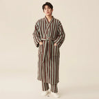 Thickened Flannel Robe Pants Pajamas Set Autumn Winter New Couple Coral Velvet Women Men Bathrobe Striped Lengthed Home Clothes - Matrix-studios.com