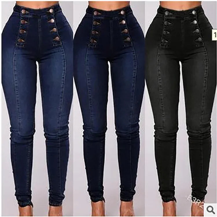 Denim Pencil Pants Women Vintage Jeans High Waist Washed Double Breasted Pockets Basics Ankle Length Trousers 2025 Streetwear - Matrix-studios.com
