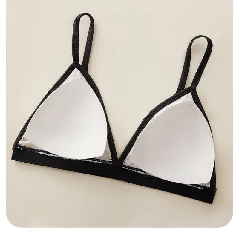Women Triangle Bra and Panties Set Sheer Floral Lace Bralette Low-Rise Briefs Sexy Lingerie Set Removable Pads Ladies Underwear - Matrix-studios.com