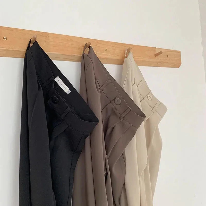 High Waist Women Suit Pants Fall Straight Office Ladies Korean Fashion Trousers Casual Button Loose Female Black Pants New 2024 - Matrix-studios.com