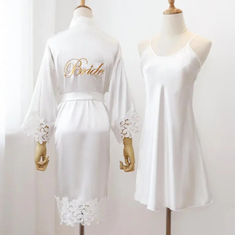Sexy Women Home Dressing Gown Intimate Lingerie Lace Bride Wedding Robe Set Nightwear Casual Sleepwear Kimono Bathrobe Gown - Matrix-studios.com