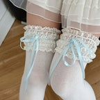 Lolita Over Knee-high Socks Cotton Sweet Lace Bow Ribbon Kawaii Calf-length Socks Thigh-high Stockings JK Cosplay Accessories - Matrix Studios