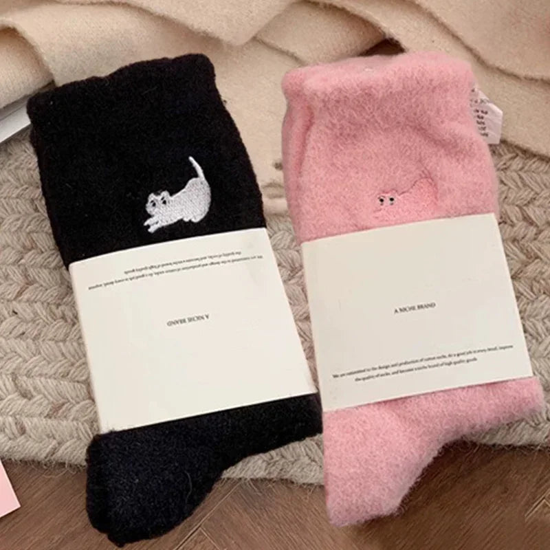 3Pairs Premium Feel Cute Cat Cozy Hairy Mink Velvet Socks Autumn Winter Hosiery Thickened Plush Warm Sleep Home Fluffy Socks - Matrix Studios