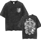 Anime Attack on Titan Vintage Washed Print T-shirt Mikasa Ackerman Eren Jaeger Wings of Freedom Logo Mens Summer Cotton T-shirts - Matrix Studios