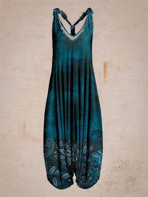 Wide Leg Bohemian Loose Overall Jumpsuit Ethnic Mandala Vintage Paisley Printing Women Rompers Backless Harem Bloomers Playsuit - Matrix Studios