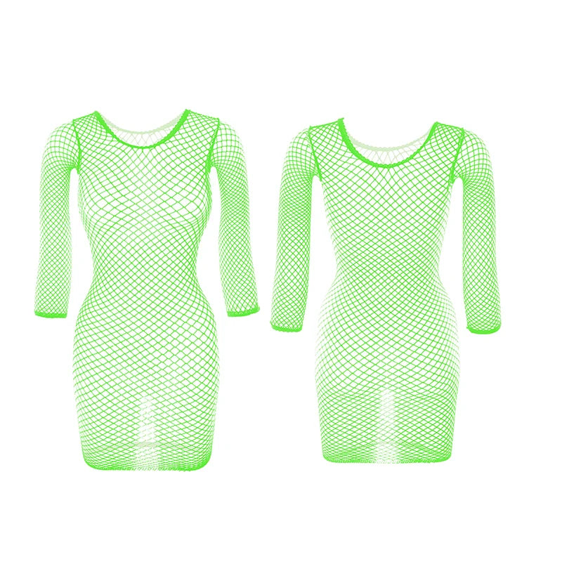 1PC Women Sexy Fishnet Beach Cover Up Long Sleeves Hollow Out Bodycon Dress See Through Summer Swimwear - Matrix Studios