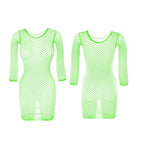 1PC Women Sexy Fishnet Beach Cover Up Long Sleeves Hollow Out Bodycon Dress See Through Summer Swimwear - Matrix Studios