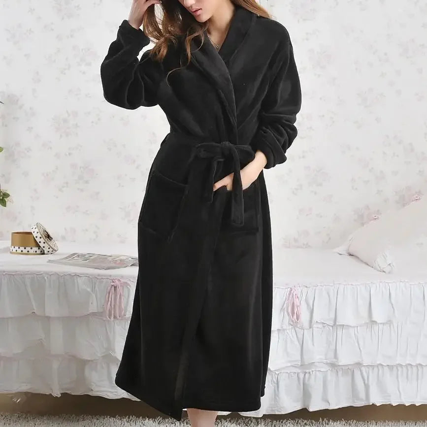 Coral Fleece Long Robe Kimono Gown Winter Warm Flannel Nightdress Bathrobe Casual Sleepwear Intimate Lingerie Thicken Homewear - Matrix-studios.com