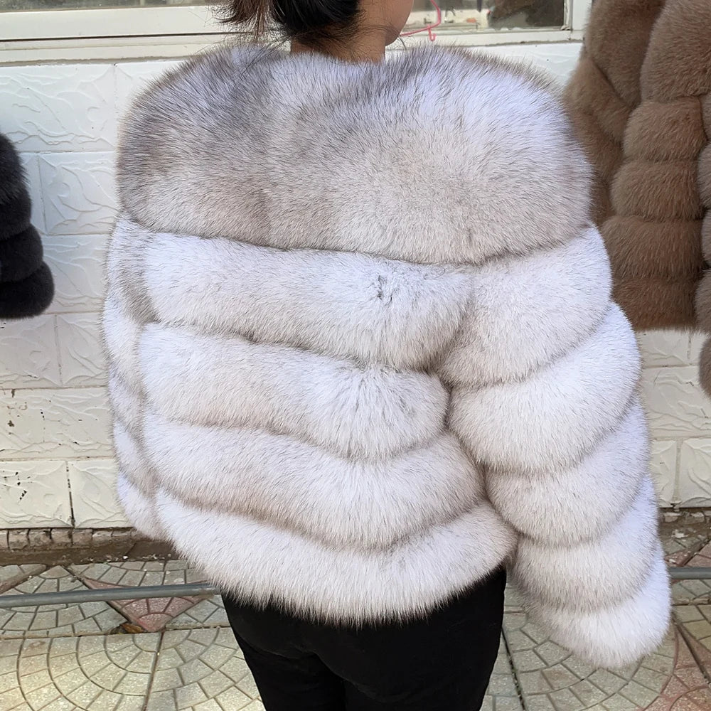 QUEENTINA 50cm Real Fox Fur Coat Women'S New Fashion Winter Furry 2025 Leather And Skin White Clothing Natural New & Jackets - Matrix Studios